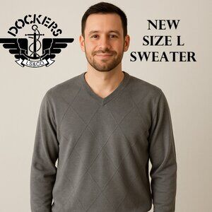 New Dockers Argyle sweater Olive Green Men's Size Large L $18 Brand new with tag